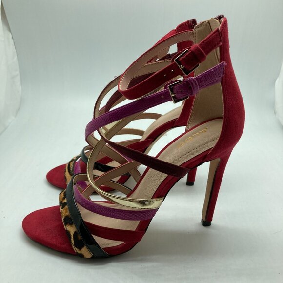 Aldo Women Strappy Back Zip Stiletto Multicolor Reds/Cheetah Leather - Picture 3 of 9